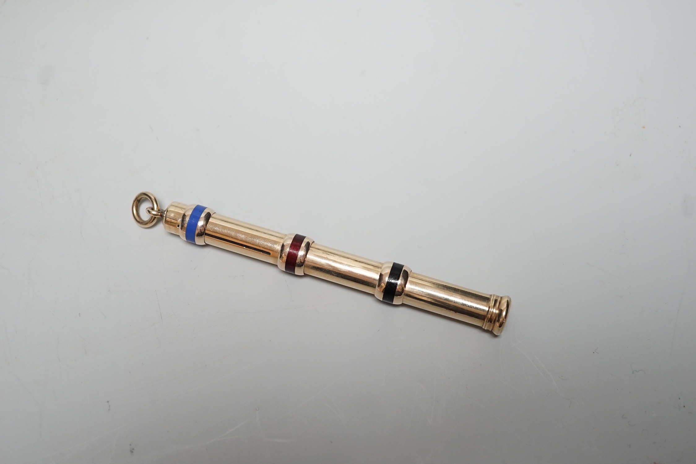A Sampson Mordan yellow metal overlaid three colour propelling pencil